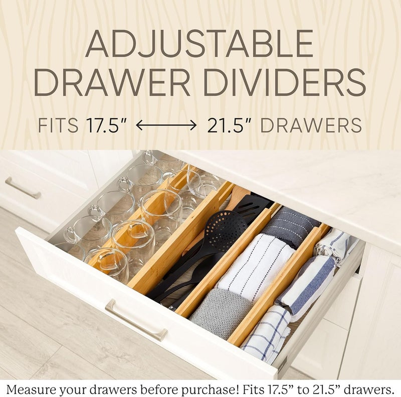 Night Tree Expandable Bamboo Drawer Dividers – drawer separators for Clothes, Kitchen Utensils, Bathroom, and Dresser Drawers (17.5" to 21.5") - Image 2